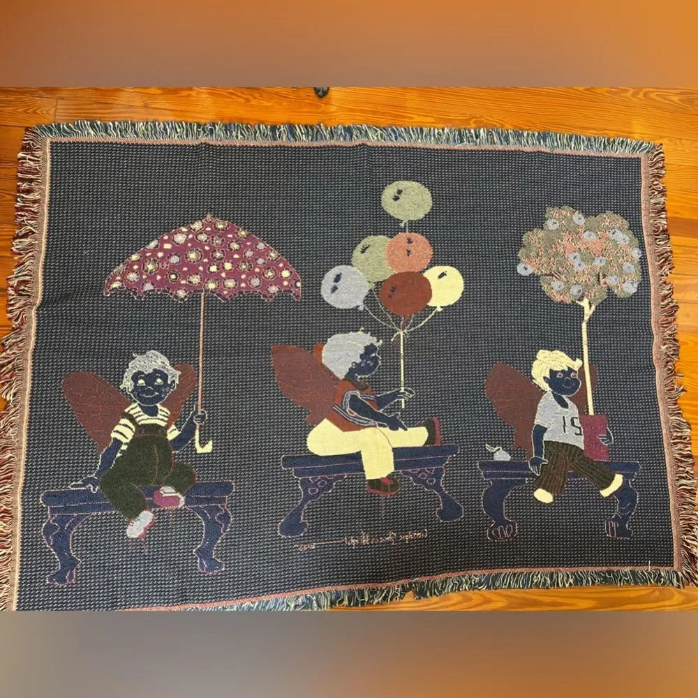 Carolyn Shores Wright Children Angels Throw Blanket Afghan Tapestry Approx 48X66